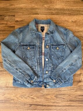 Like New - Gap Flannel Lined Vintage Icon Crop Jean Jacket